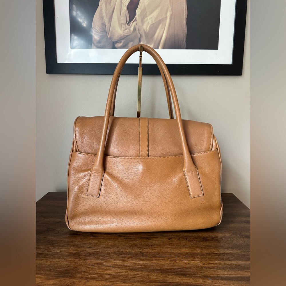 SALVATORE FERRAGAMO Tan Brown Leather Gancini Satchel Flap Bowler Bag Italy - Picture 4 of 10